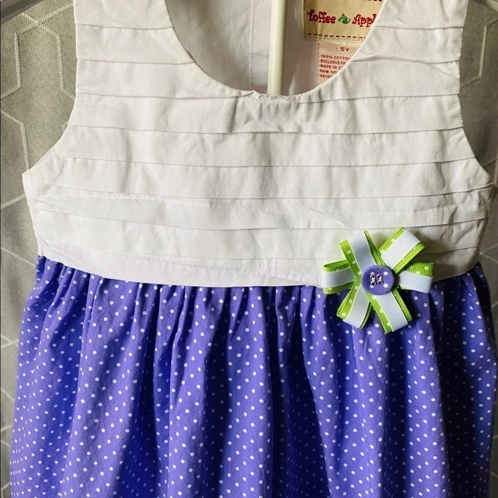 TOFFEE APPLE-adorable purple and white polka dot dress, girls sz 5